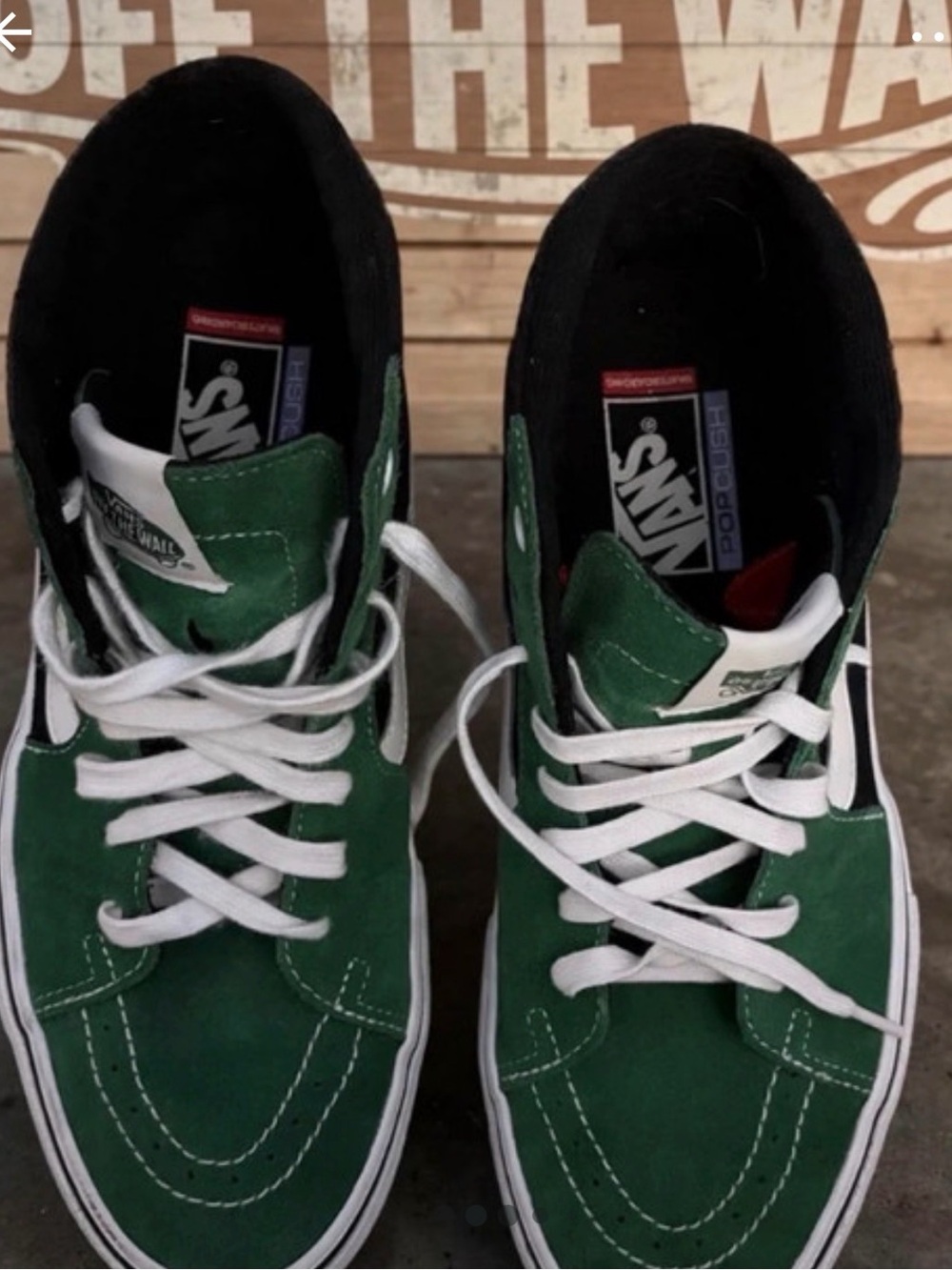 Vans Men’s Green Suede High-Top Sneakers with White Accents anpop cush insoles.